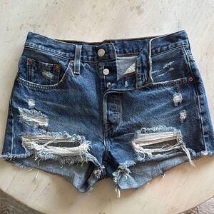 Levi 501 Blue Distressed Jean Shorts Vintage Style